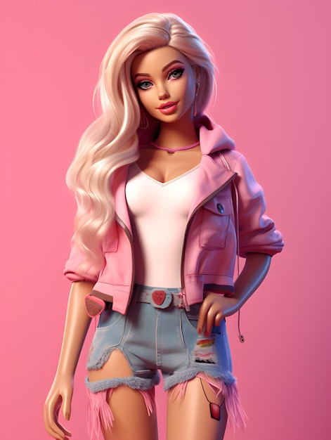 Barbie doll cute blond girl outfit pink wallpaper background design