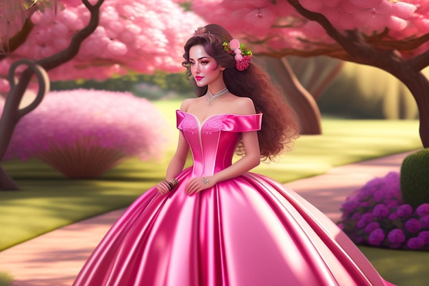 A barbie doll in a pink dress