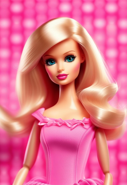 Barbie doll portrait on a pink background illustration