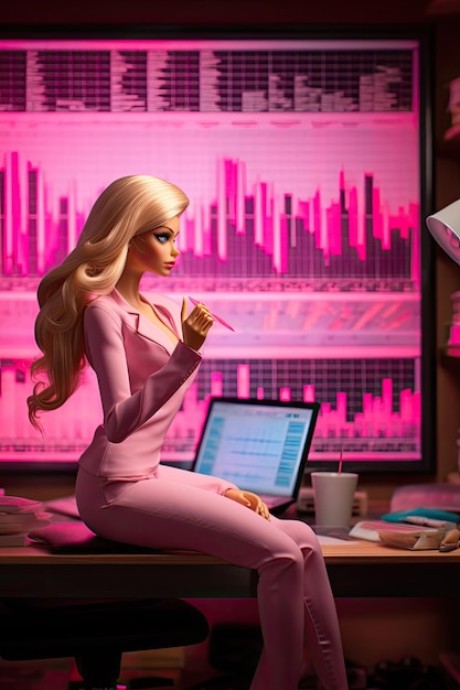 Barbie doll professional style data business analyst in work