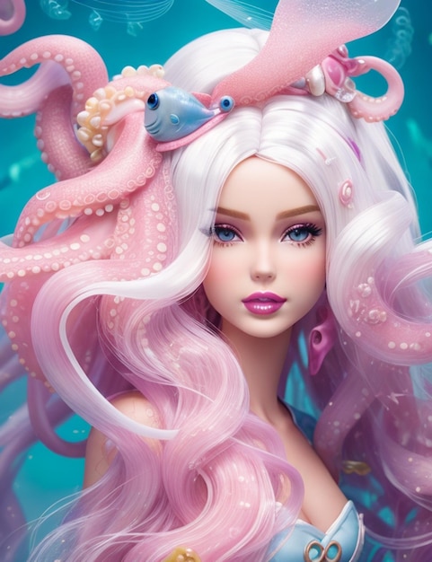 barbie doll whitehair octopus fish jellyfish