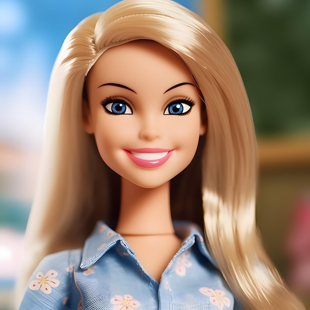 Barbie doll with long blond hair close up picture of head