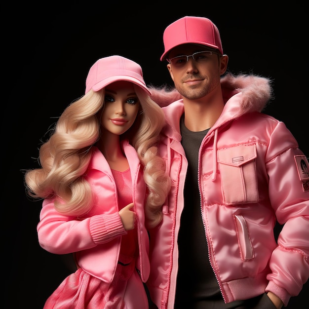 Barbie and ken 3d doll wearing ultra realistic pink outfit