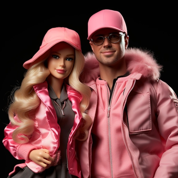 Barbie and ken 3d doll wearing ultra realistic pink outfit