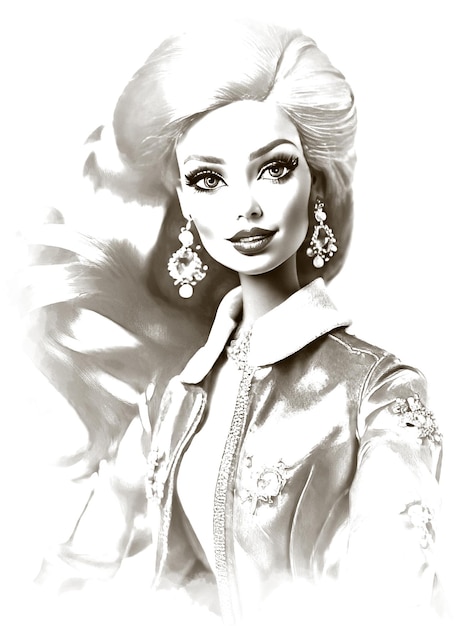 Barbie portrait in black and white strokes