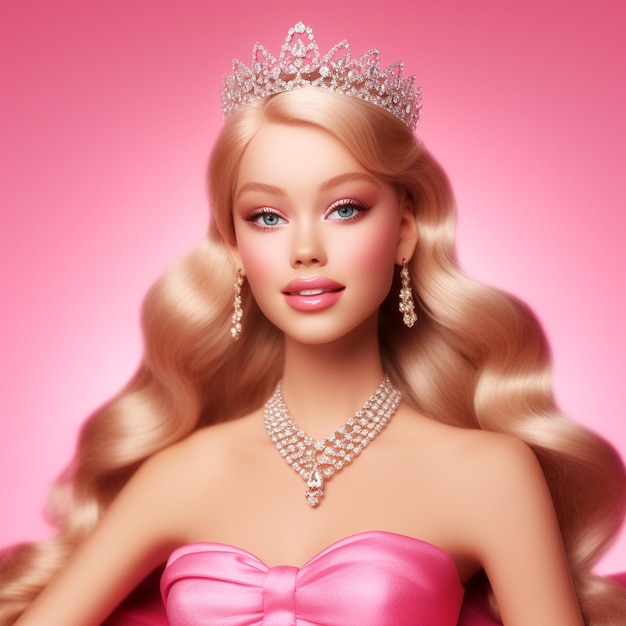 Barbie portrait style blonde hair blue eyes