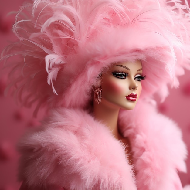 Barbie's Fashion Extravaganza A CloseUp of an Elegant Woman in Pink Feathers