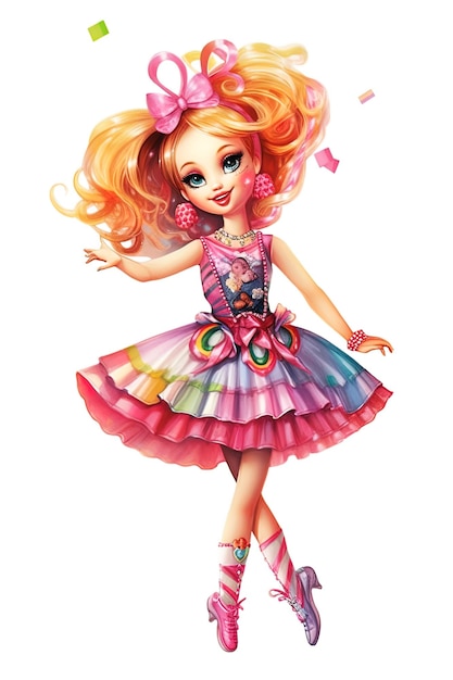 Barbie Watercolor style white background pink outfit