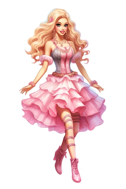 Barbie Watercolor style white background pink outfit