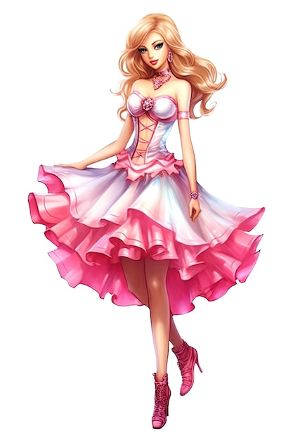 Barbie Watercolor style white background pink outfit