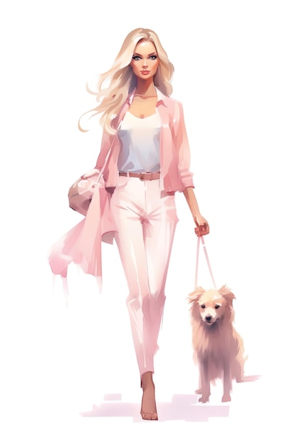 Barbie Watercolor style white background pink outfit