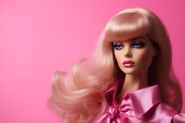 Barbie wearing a pink color outfit with a blonde hair