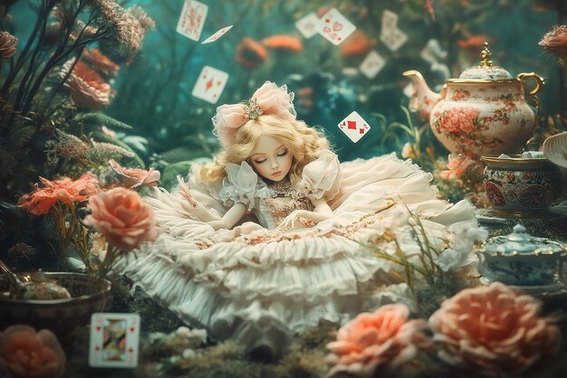 Photo barbie in wonderland a whimsical alice in wonderlandinspired scene