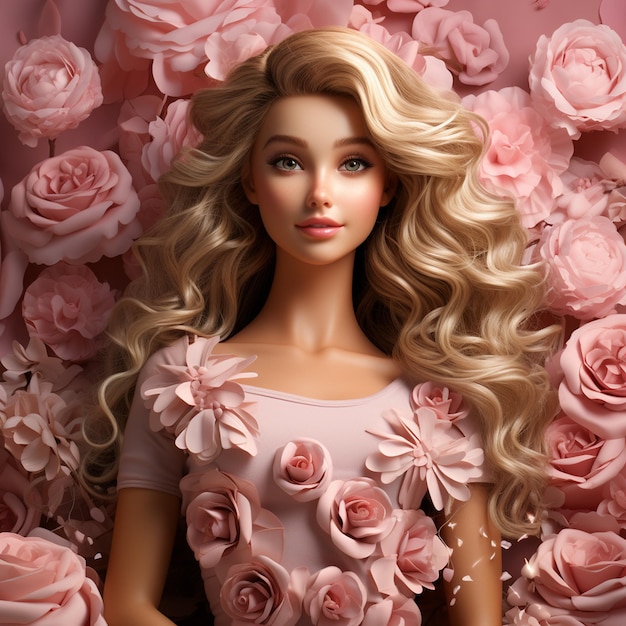 Barbieinspired Cute Blond Girl in Pink Wonderland