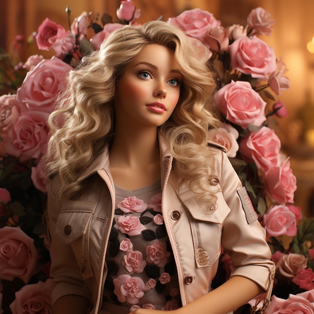 Barbieinspired Cute Blond Girl in Pink Wonderland