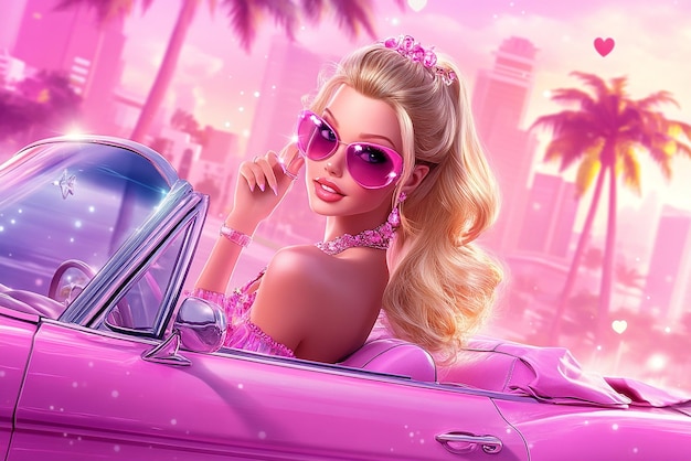 Barbies Dream Car Sticker Showcasing Barbie in a Chic Convertible with a Glamorous Design