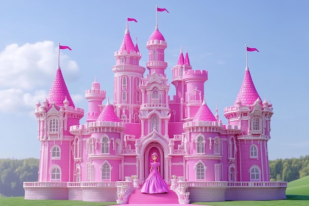 Photo barbies pink princess castle a sticker depicting barbie in front of a majestic pink castle with