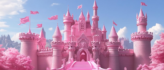 Photo barbies pink princess castle a sticker depicting barbie in front of a majestic pink castle with