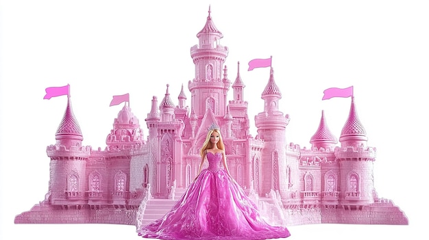 Barbies Pink Princess Castle A Sticker Depicting Barbie in Front of a Majestic Pink Castle with