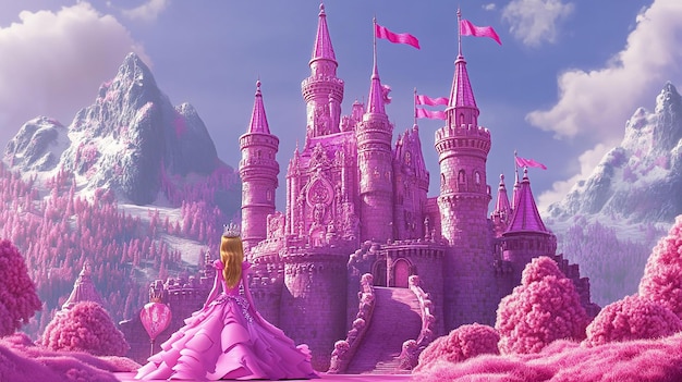 Photo barbies pink princess castle a sticker depicting barbie in front of a majestic pink castle with