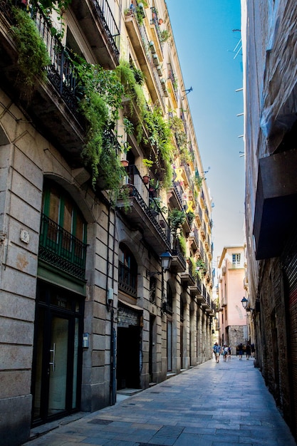 Barcelona, Catalonia, Spain, September 22, 2019 Unknown people walk through the streets of Barcelona in the Gothic quarter.