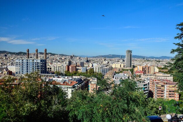 Barcelona Spain October 3 2019 Panoramic view of Barcelona from Park Guell in a autumn day in Spain