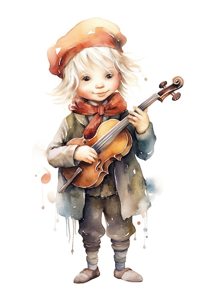 Bard musician watercolor clipart cute isolated on white background with Generative AI