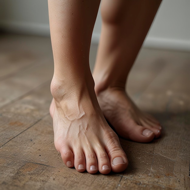 Photo a bare foot with a bandage on the toe and the other foot visible