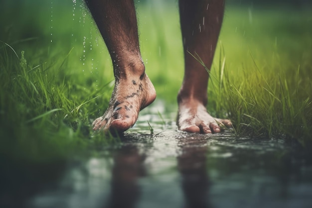 Barefoot outdoors in nature Generative AI