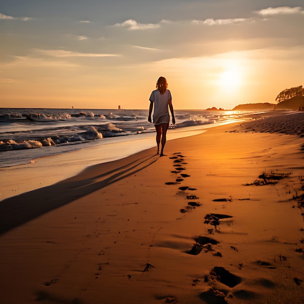 Photo barefoot walk on a peaceful sandy beach