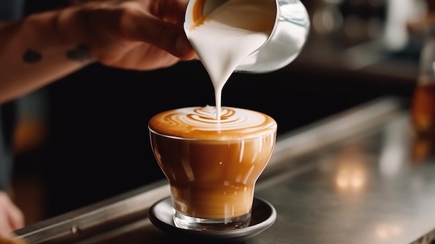 Barista expertly pouring latte art Generative AI