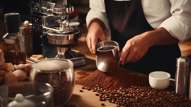 A Barista is Blending Coffee Beans