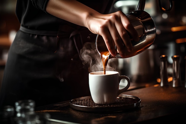 Barista Making a Cup of Coffee Artistic Shot