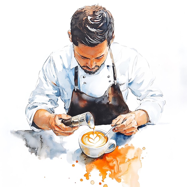 Photo barista making latte art