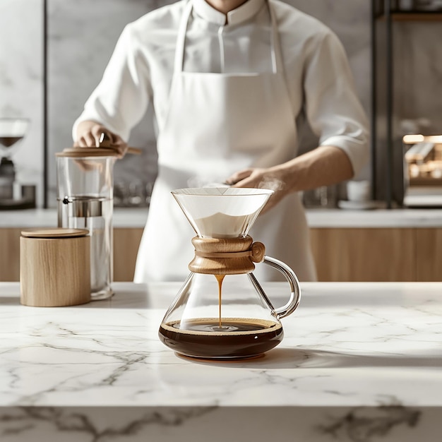 Barista Preparing Coffee with Chemex in Minimalist Cafe