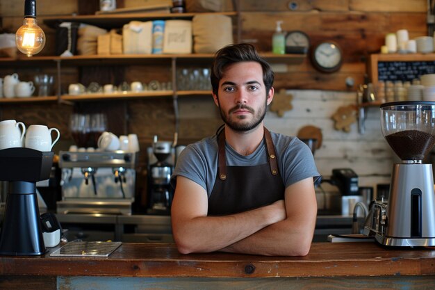 Barista Ready for Service at Coffee Shop with AI generated