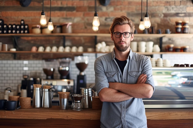 Barista Ready for Service at Coffee Shop with AI generated