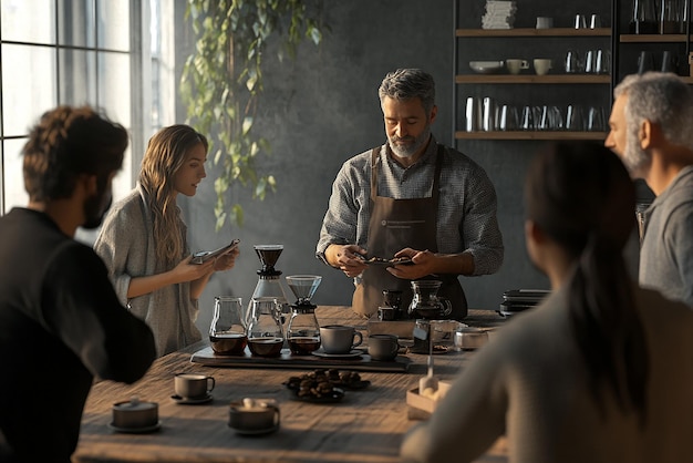 Photo barista teaching a coffeemaking class