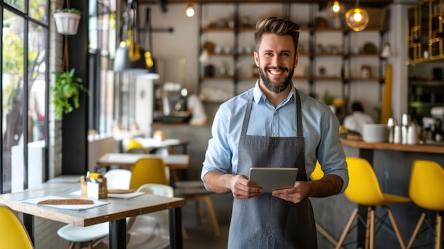 Photo the barista with a tablet