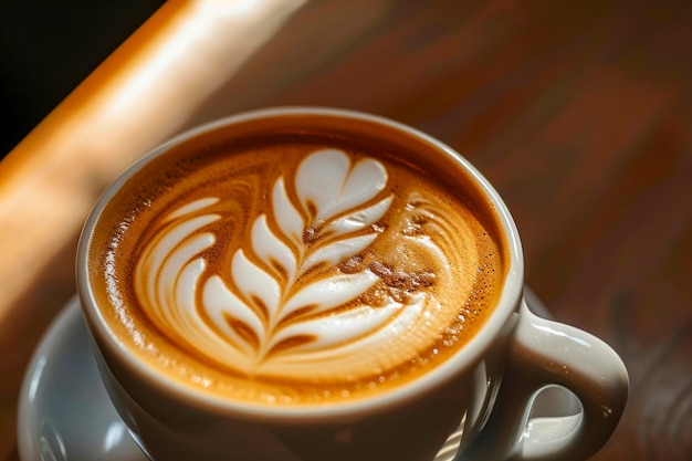 Baristas latte art mastery a closeup image showcasing intricate latte art