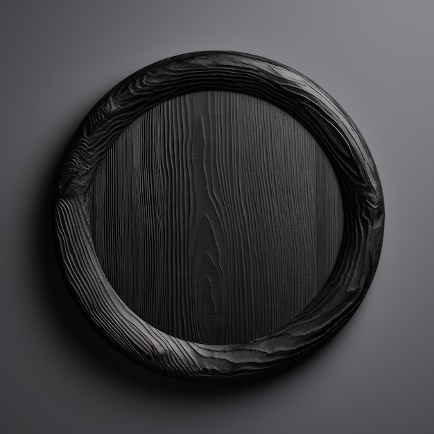 Bark Minimalistic Round Picture Frame Minimalistic Ring with Realistic Texture Square Digital Illustration Ai Generated Empty Circle on Black Background