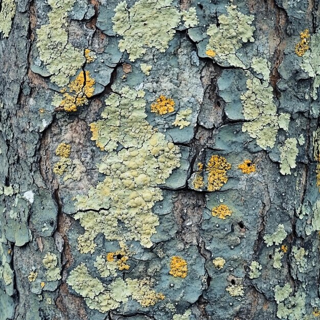 Bark with intricate patterns of lichen