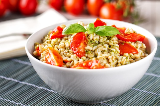 Barley Salad with Pesto Sauce and Tomatoes