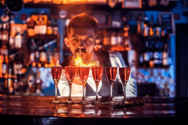 Barman mixes a cocktail at the porterhouse