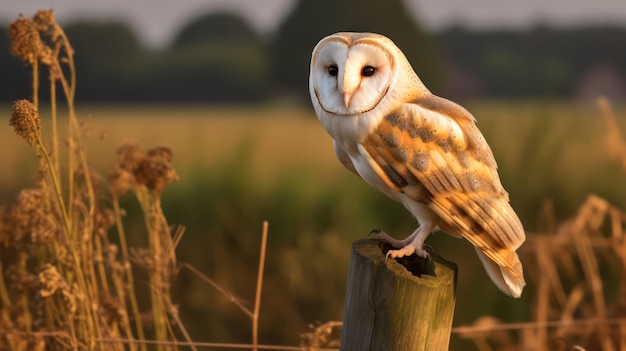 Barn owl on the fence