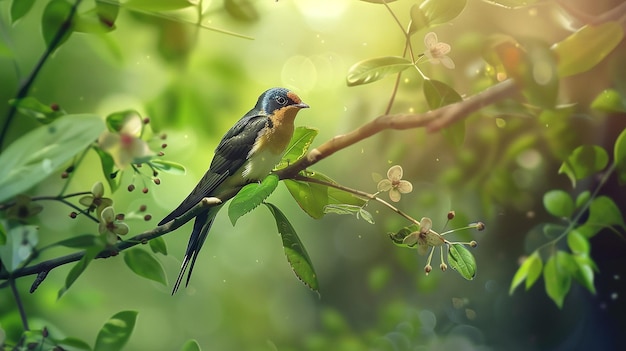 A Barn Swallow bird in a tree branch