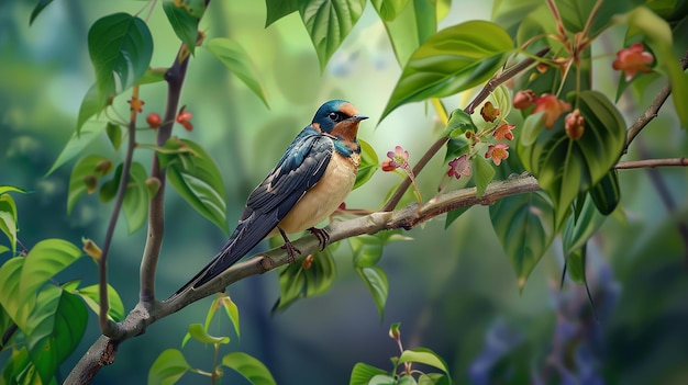 A Barn Swallow bird in a tree branch