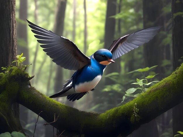 The barn swallow feeds one of its four nestling