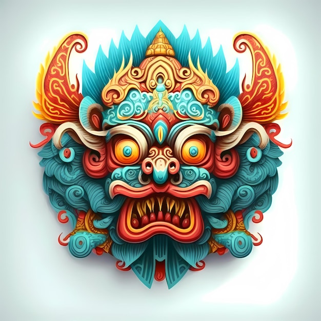 Barong head mask illustration design,traditional art