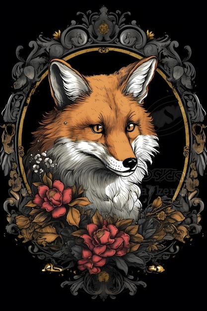 baroque fox 1950 illustration vector art black background